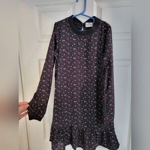 Girls'  Floral Long-Sleeve Ruffle-Hem Dress